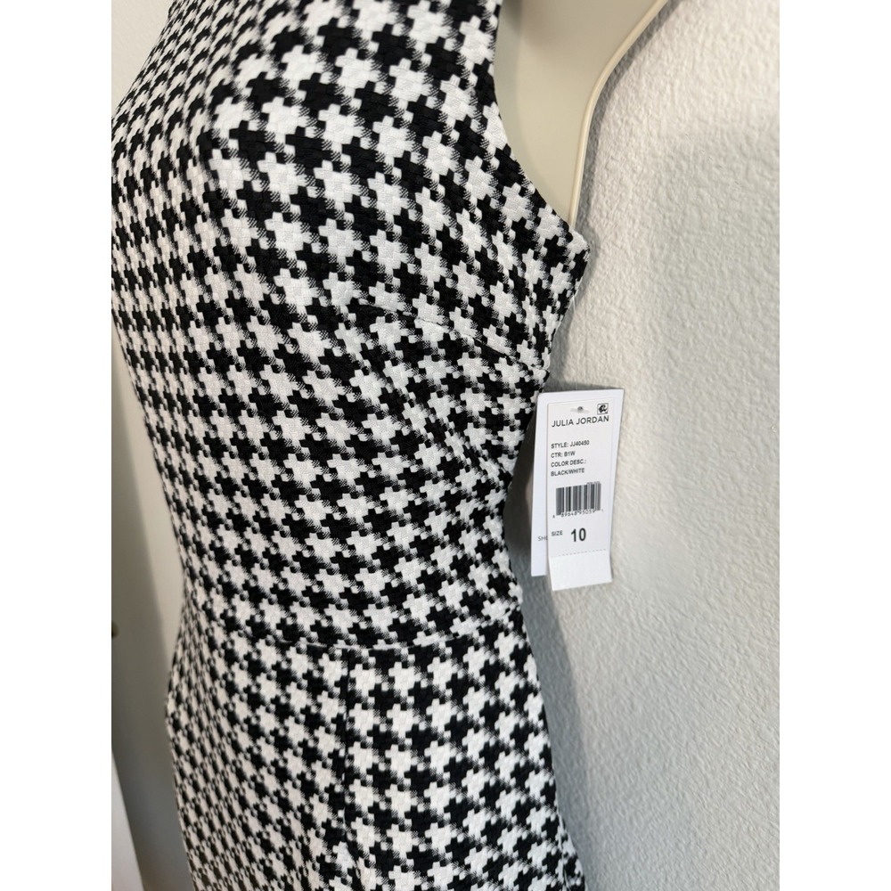 Julia Jordan A-Line Mini Dress NWT Sz 10 Houndstooth Sleeveless High Neck Ruffle - Picture 9 of 9